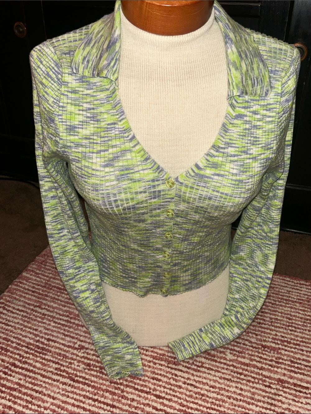 Say What? Lime Green & Heather Gray Cropped Button Cardigan